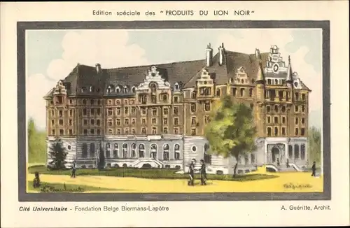 Künstler Ak Paris, Cité Universitaire, Fondation Belge Biermans Lapôtre, Produits du Lion Noir