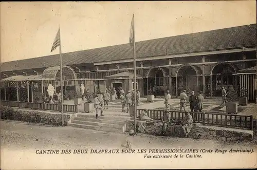 Ak Cantine des deux drapeaux pour les permissionnaires, Vue extérieure, Croix Rouge Américaine