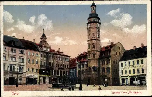 Ak Gera in Thüringen, Rathaus und Marktplatz, Geschäft Albin Beck