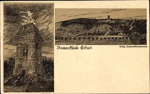 Künstler Litho Erfurt in Thüringen, Die Bismarcksäule, Panoramaansicht