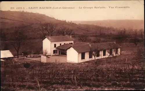 Ak Saint Maurin Lot et Garonne, Le Groupe Scolaire, Vue d'ensemble, Schulgebäude