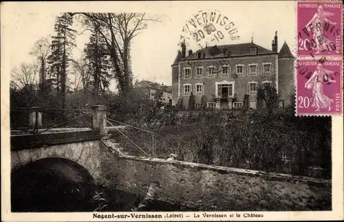 Ak Nogent sur Vernisson Loiret, Le Vernisson et le Chateau, Schloss und Brücke