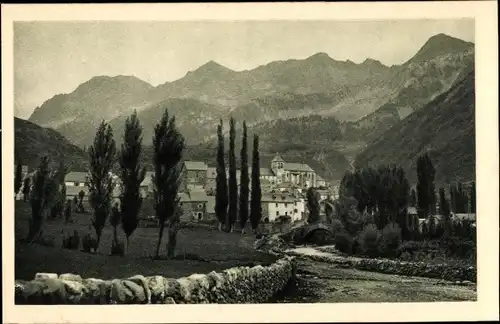 Ak Sallent de Gállego Aragonien, Vista desde el Gállego, Flusspartie mit Blick auf den Ort