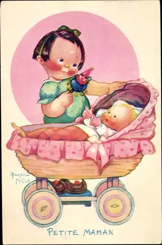 Künstler Ak Mallet, Beatrice, Petite Maman, Mädchen, Puppe, Puppenwagen