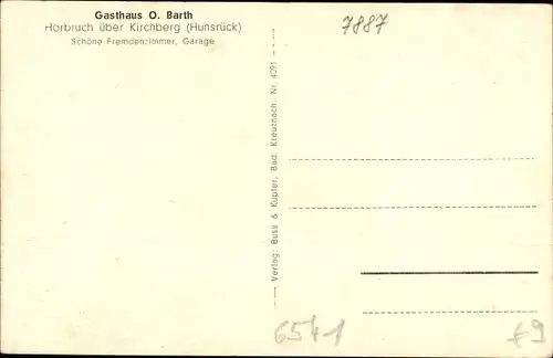 Ak Horbruch in Rheinland Pfalz, Gasthaus Otto Barth, Idarkopf, Hirsche 