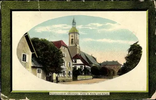 Präge Passepartout Ak Schutterwald in Baden Württemberg, St. Jakobus Kirche, Schule