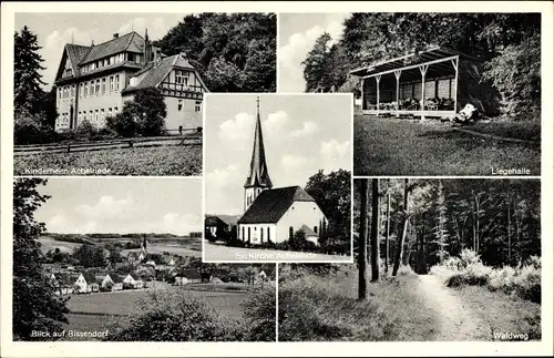 Ak Achelriede Bissendorf in Niedersachsen, Ev. Kirche, Liegehalle, Waldweg, Kinderheim