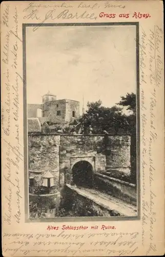 Passepartout Ak Alzey in Rheinhessen, Altes Schlosstor mit Ruine