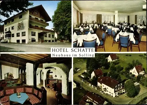 Ak Neuhaus im Solling Holzminden in Niedersachsen, Hotel Schatte, Luftbild, Innenansicht