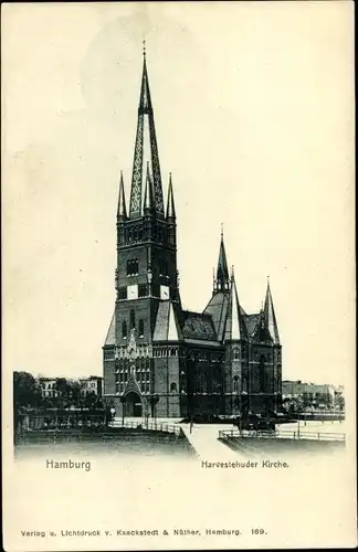 Ak Hamburg Eimsbüttel Harvestehude, Straßenpartie mit Blick auf die St. Johannis Kirche