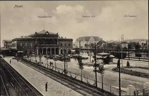 Ak Poznań Posen, Hauptbahnhof, Postamt, St. Lazarus