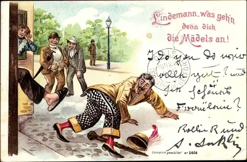 Litho Lindemann was geh'n denn dich die Mädels an, Mann wird aus Haus gejagt
