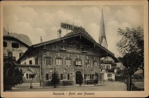 Ak Garmisch Partenkirchen in Oberbayern, Hotel zum Husaren