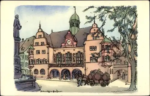 Künstler Ak v. Geyer, H., Freiburg im Breisgau Baden Württemberg, Ansicht vom Rathaus