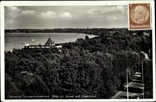 Ak Timmendorfer Strand in Ostholstein, Blick auf den Strand und Strandallee