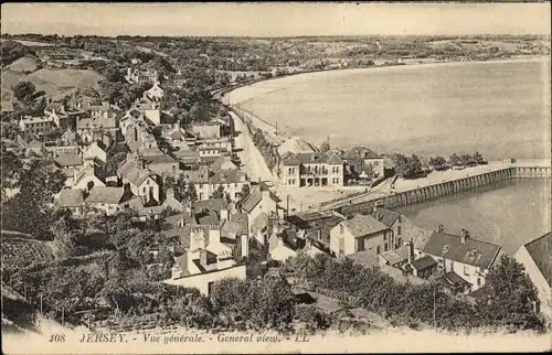 Ak Jersey Kanalinseln, Vue generale, Stadtpanorama, Strandpartie