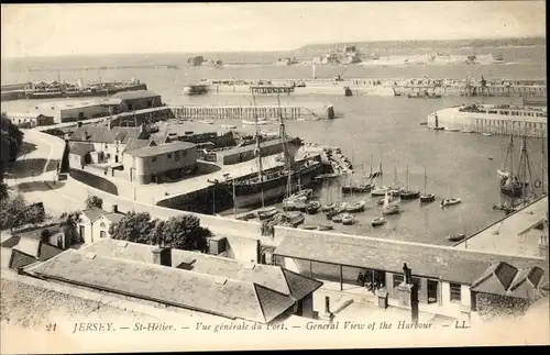 Ak Jersey Kanalinseln, St. Helier, Blick auf den Hafen, Schiffe