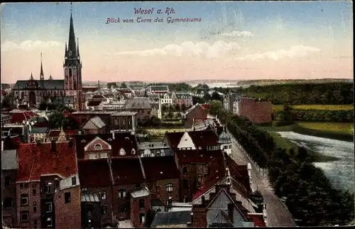 Ak Wesel am Niederrhein, Blick auf die Stadt vom Turm des Gymnasiums