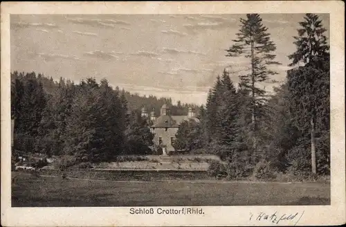 Ak Friesenhagen im Wildenburger Land, Waldpartie mit Blick auf Schloss Crottorf