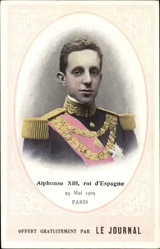 Ak König Alfons XIII. von Spanien, Alfonso XIII., Besuch in Paris 1905, Le Journal
