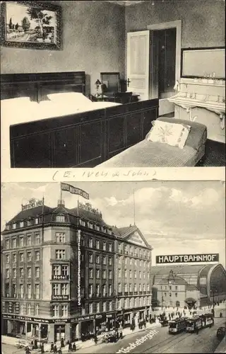 Ak Hamburg Mitte Altstadt, Hotelzimmer Deutsches Haus, Bes. Wilhelm Köppen, Hauptbahnhof