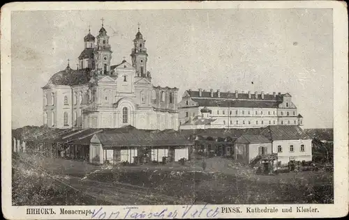 Ak Pinsk Weißrussland, Kathedrale Mariä Himmelfahrt und Kloster