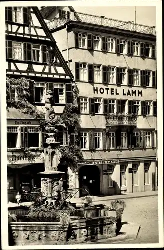 Ak Tübingen am Neckar Baden Württemberg, Hotel Lamm am Markt, Brunnen