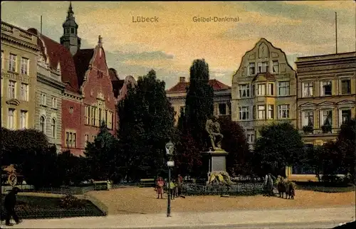 Ak Lübeck in Schleswig Holstein, Partie am Geibel Denkmal