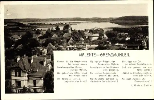 Ak Malente Gremsmühlen in Ostholstein, Blick über die Dächer der Stadt, Gedicht von L. Weiss