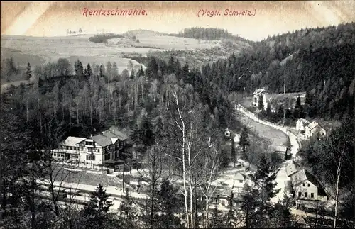 Ak Rentzschmühle Pöhl im Vogtland, Bahnhof und Gasthaus, Ortspartie, Umgebungspanorama