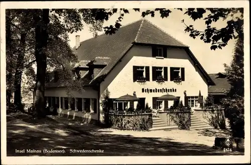 Ak Insel Mainau im Bodensee, Schwedenschenke, Außenansicht