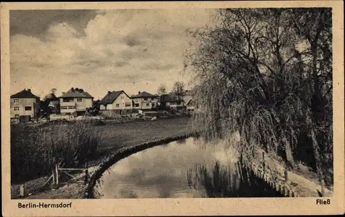 Ak Berlin Reinickendorf Hermsdorf, Wasserpartie, Wohnsiedlung