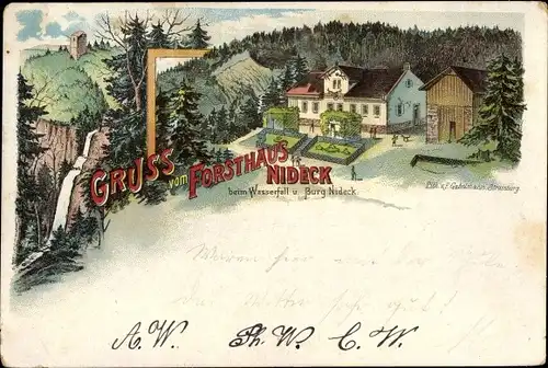 Litho Oberhaslach Elsass Bas Rhin, Forsthaus Nideck