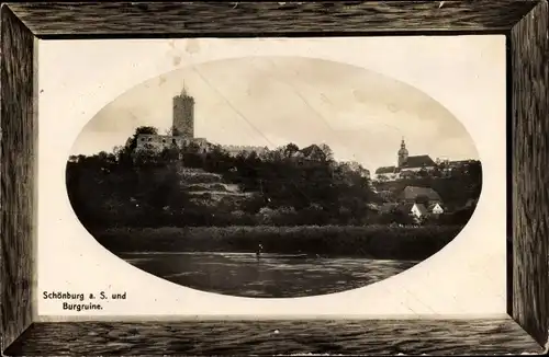 Präge Passepartout Ak Schönburg in Sachsen Anhalt, Saalepartie, Burgruine