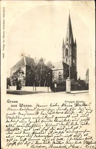 Präge Passepartout Ak Wanne Herne, im Ruhrgebiet, Blick auf die evangelische Kirche