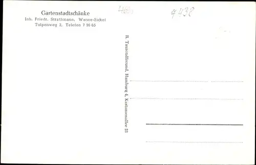 Ak Herne im Ruhrgebiet Nordrhein Westfalen, Gartenstadtschänke, Inh. F. Strathmann, Tulpenweg 2