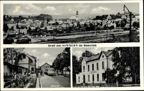 Ak Simmern im Rhein Hunsrück Kreis, Bahnhof, Bus, Postamt, Stadtpanorama