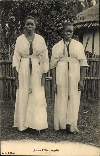 Ak Äthiopien, Jeune Filles shangalla, Portrait von zwei junge Afrikanerinnen