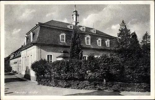 Ak Herrnhut in der Oberlausitz, Kirche, Panorama