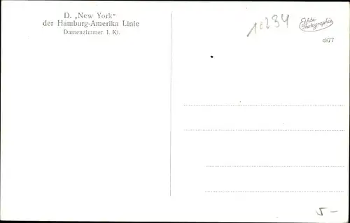 Ak Dampfschiff New York, HAPAG, Damenzimmer 1. Klasse
