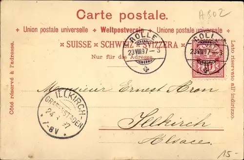 Litho Rolle Kt. Waadt Schweiz, Totalansicht, Grande Rue, Le Château