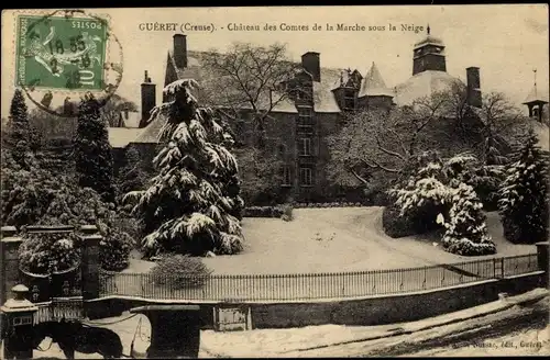 Ak Guéret Creuse, Chateau des Comtes de la Marche sous la Neige, Schlosspartie