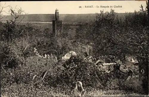 Ak Rabat Marokko, La Mosquée du Chellah, Blick zu einer Moschee, Minarett