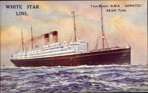 Künstler Ak Black, RMS Adriatic, Twin Screw, White Star Line, Ansicht Steuerbord