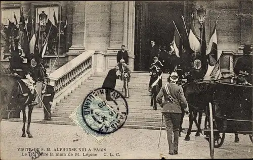 Ak Paris, Besuch von König Alfons XIII. von Spanien, Alfonso XIII., Louis Lépine, Empfang