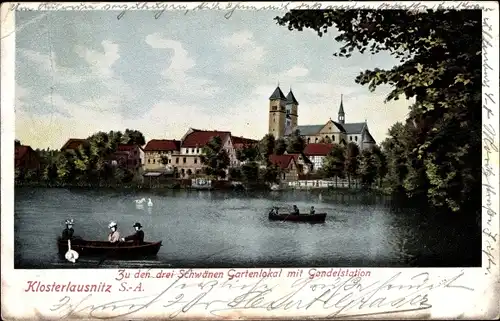 Ak Bad Klosterlausnitz in Thüringen, Gartenlokal zu den drei Schwänen, Gondelstation, Wasserpartie