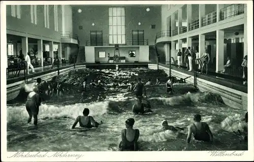 Ak Norderney in Ostfriesland, Ansicht vom Wellenbad im Nordseebad, Badegäste