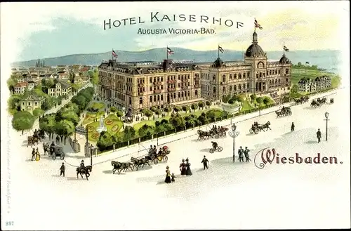 Litho Wiesbaden in Hessen, Hotel Kaiserhof, Augusta Victoria Bad 