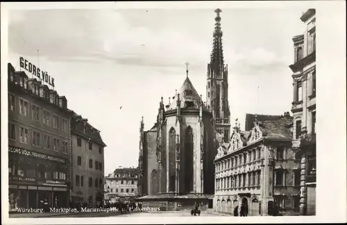 Ak Würzburg am Main Unterfranken, Marktplatz, Marienkapelle und Falkenhaus