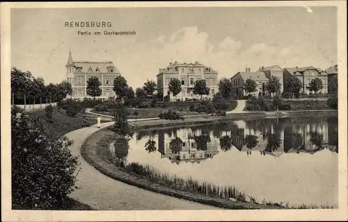 Ak Rendsburg in Schleswig Holstein, Partie am Gerhardsteich